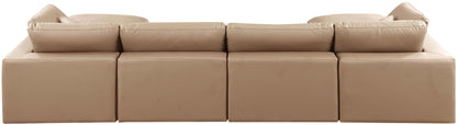 Comfy - 6 Piece Faux Leather Modular Double Chaise Sectional - Tan