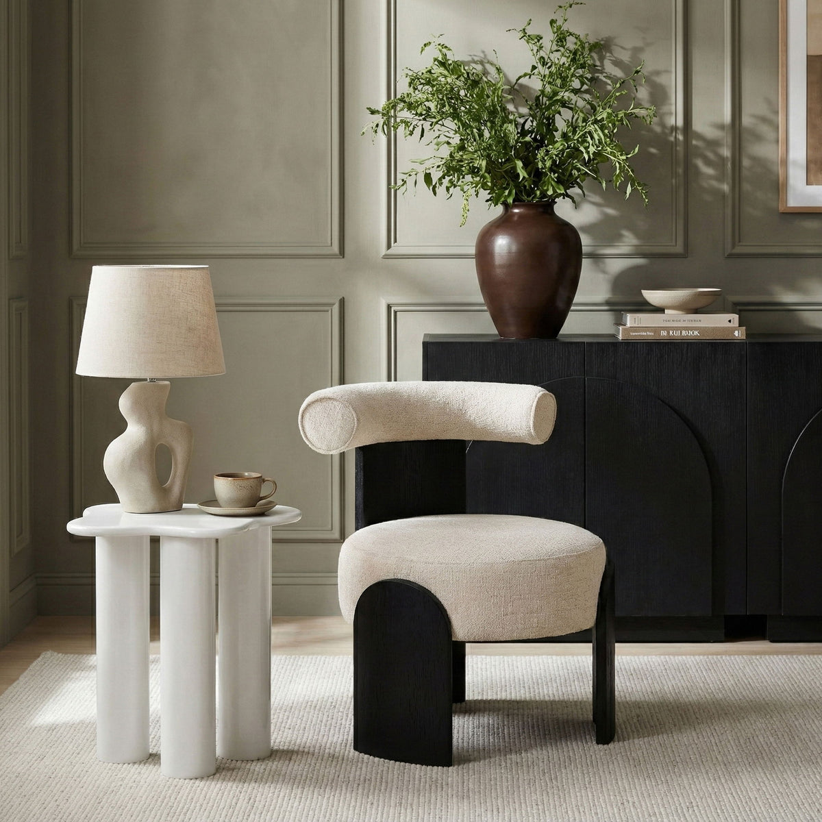 Calder - Linen Textured Fabric Upholstered Accent Chair - Painted Black Base
