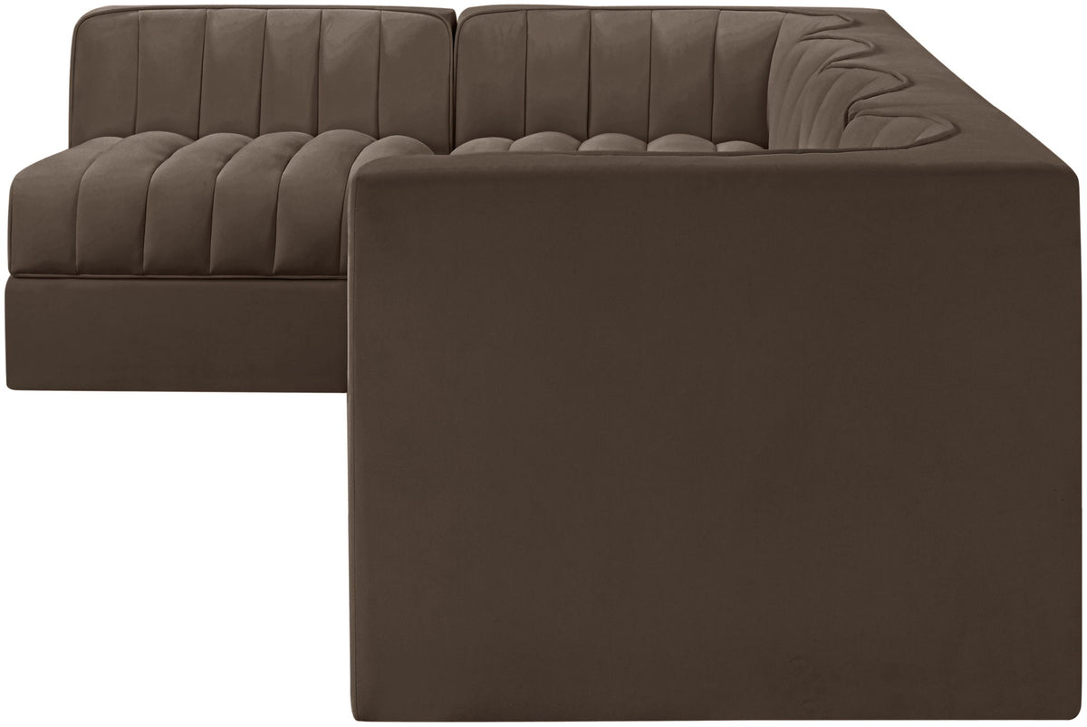 Rummi - Velvet Performance Fabric Upholstered 5 Piece Modular Sectional, L-Shaped (Right)