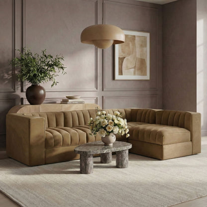 Rummi - Velvet Performance Fabric Upholstered 4 Piece Modular Sectional
