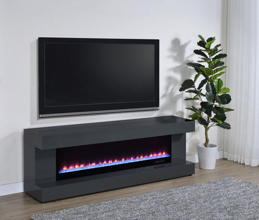 Mallory TV Stand Fireplace Console Bluetooth Speaker Grey High Gloss
