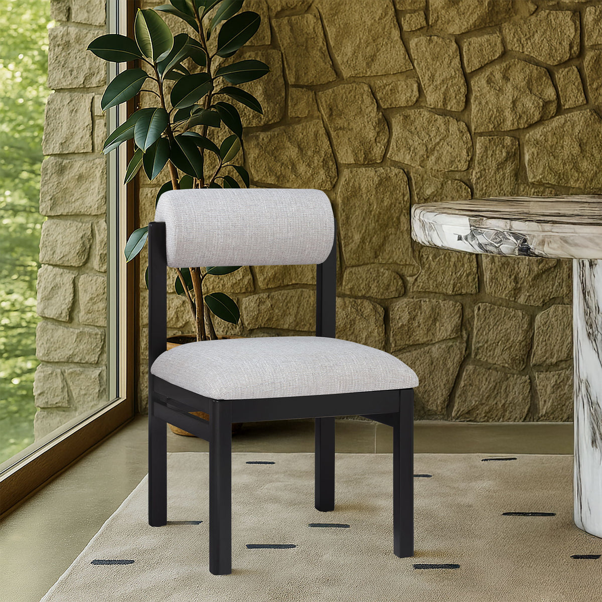Roundhill - Fabric Dining Chair (Set of 2) - Black Frame