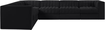 Rummi - Velvet Performance Fabric Upholstered 6 Piece Modular Sectional (With 3 Corner Chairs)
