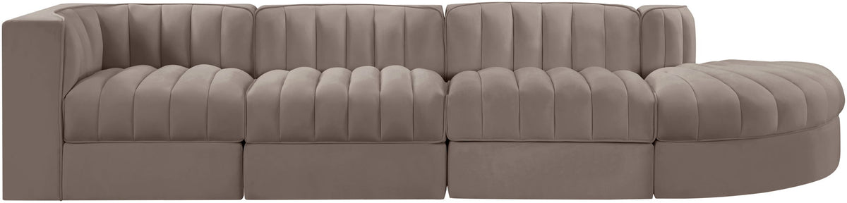 Rummi - Velvet Performance Fabric Upholstered 4 Piece Modular Sectional With Reverse Corner Chair