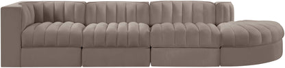 Rummi - Velvet Performance Fabric Upholstered 4 Piece Modular Sectional With Reverse Corner Chair