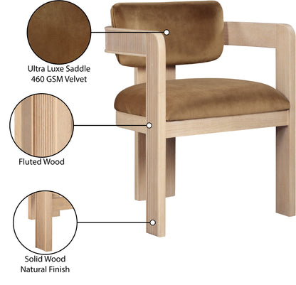 Sacha - Velvet Dining Chair With Natural Base (Set of 2) - Saddle