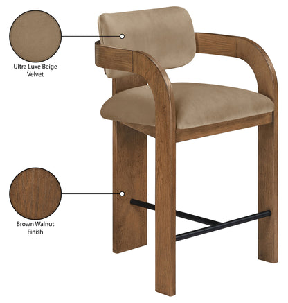 Cedra - Velvet Performance Fabric Upholstered Counter Stool - Brown Frame