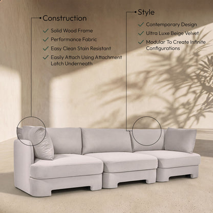 Hammond - Velvet Performance Fabric Upholstered 3 Piece Sofa