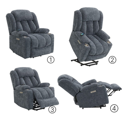 Omarion - Power Recliner With Lift, Heating & Massage - Blue Chenille
