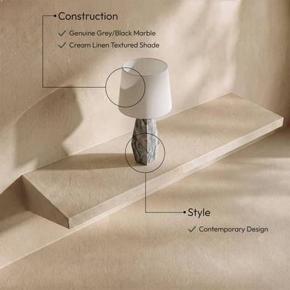 Seraphine - Genuine Marble And Linen Textured Fabric Table Lamp