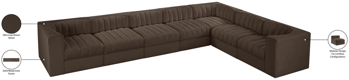 Rummi - Velvet Performance Fabric Upholstered 7 Piece Modular Sectional (With 3 Corner Chairs)
