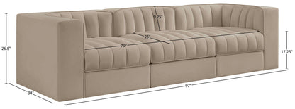 Rummi - Velvet Performance Fabric Upholstered 3 Piece Modular Sofa