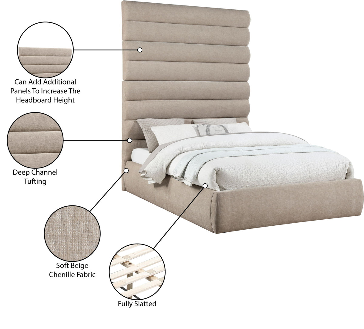 Adam - Chenille Fabric Bed With 89" Headboard