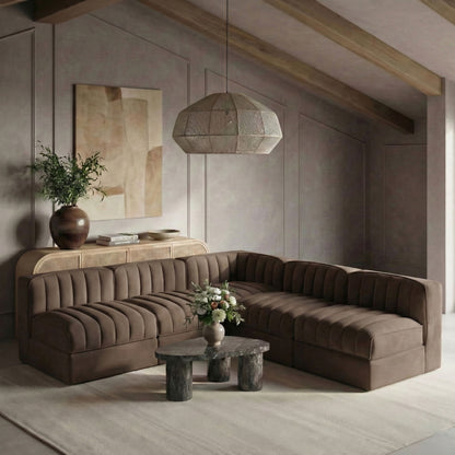 Rummi - Armless Velvet Performance Fabric Upholstered 5 Piece Modular Sectional