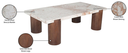 Campania - Marble And Oak Wood Coffee Table - Cream