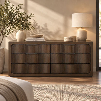 Leanna - Dresser With Wood Top - Brown Oak