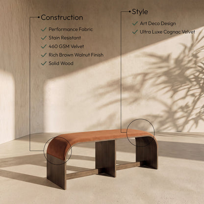 Sable - 52" Velvet Performance Fabric Upholstered Bench