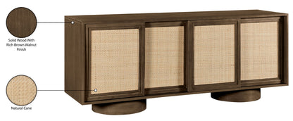 Windsor - Solid Wood And Brown Cane Sideboard / Buffet With Cylindrical Legs - Brown