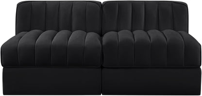 Rummi - Velvet Performance Fabric Upholstered 2 Piece Modular Armless Loveseat