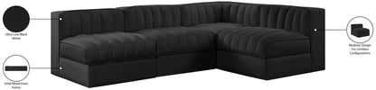 Rummi - Armless Velvet Performance Fabric Upholstered 4 Piece Modular Sectional
