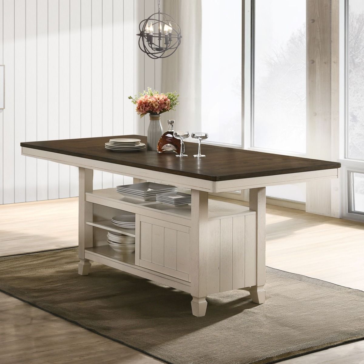 Tasnim - Counter Dining Table - Oak & Antique White