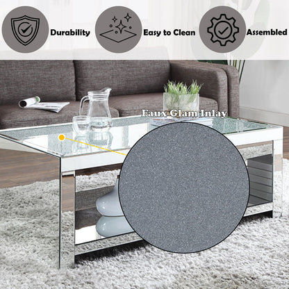 Noralie - Coffee Table - Clear Glass, Mirrored & Faux Diamonds