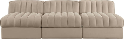 Rummi - Velvet Performance Fabric Upholstered 3 Piece Modular Armless Sofa