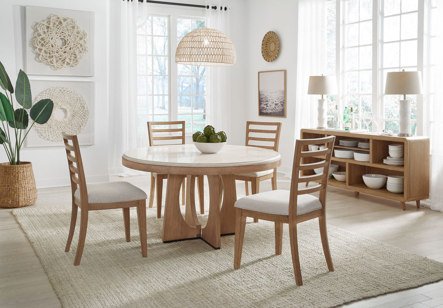 Escape - Dining Ladder Back Dining Chair (Set of 2) - Glazed Natural Oak / Mirage Mist