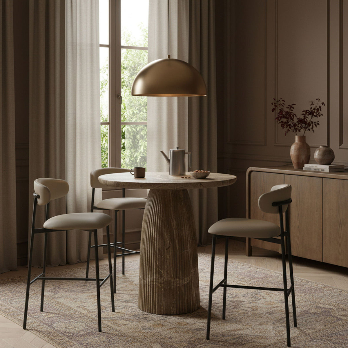 Lupita - Vegan Leather Upholstered Bar Stool (Set of 2) - Taupe / Matte Black