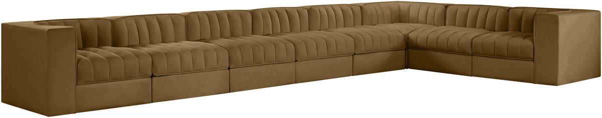 Rummi - Velvet Performance Fabric Upholstered 8 Piece Modular Sectional (With 3 Corner Chairs)