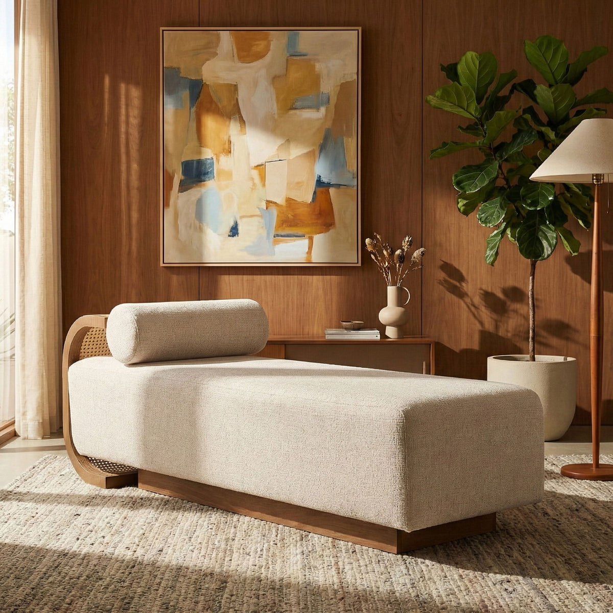 Zephyr - Linen Textured Fabric Upholstered Chaise - Painted Brown Walnut Base