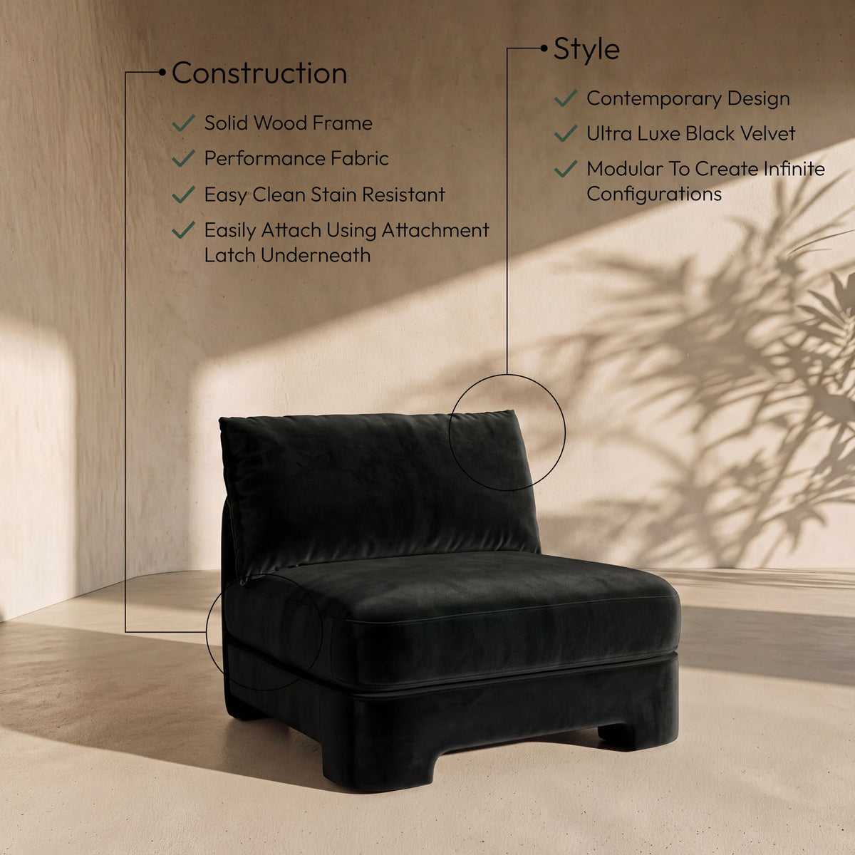 Hammond - Velvet Performance Fabric Upholstered Armless Chair