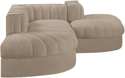 Rummi - Rounded Velvet Performance Fabric Upholstered 5 Piece Modular Sectional