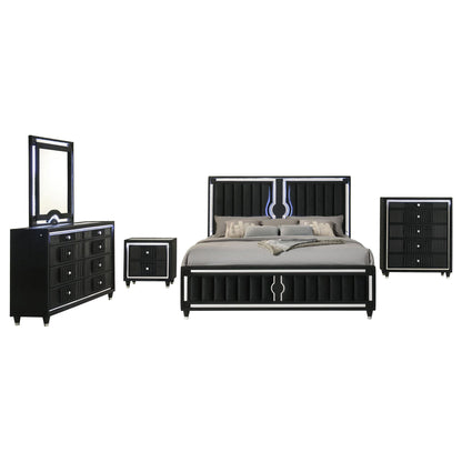 Ravenne 5-piece Velvet Upholstered Eastern King LED Bedroom Set Black
