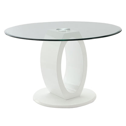 Larry - Glass Top Round Dining Table - White High Gloss