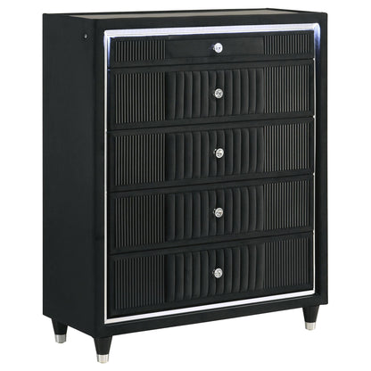 Ravenne 5-drawer Velvet Upholstered LED Chest of Drawers Black
