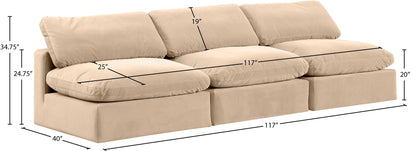 Comfy - Velvet Modular Armless Sofa 3 Seats