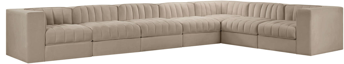 Rummi - Velvet Performance Fabric Upholstered 7 Piece Modular Sectional (With 3 Corner Chairs)