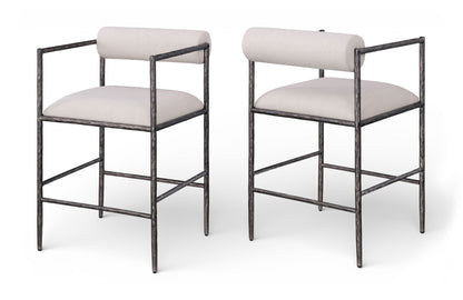 Axis - Linen Textured Beige Fabric Upholstered Counter Stool (Set of 2)