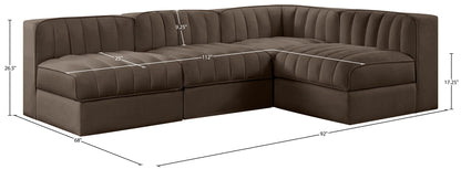 Rummi - Armless Velvet Performance Fabric Upholstered 4 Piece Modular Sectional