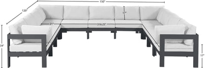 Nizuc - Outdoor Patio 11 Piece Modular Sectional With Gray Frame
