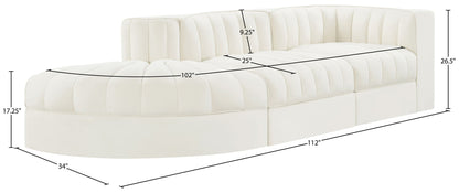 Rummi - Velvet Performance Fabric Upholstered 3 Piece Modular Sectional