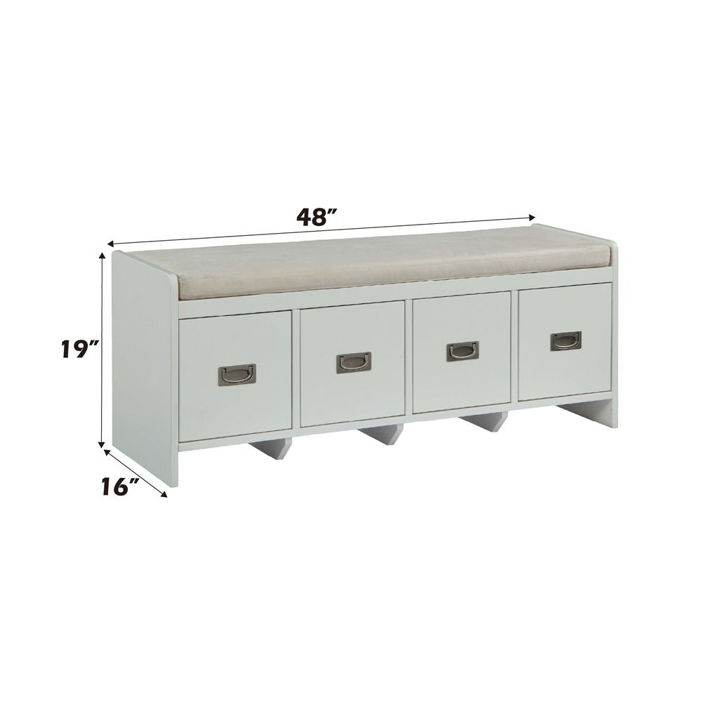 Berci - Bench With Storage - Beige Fabric & White
