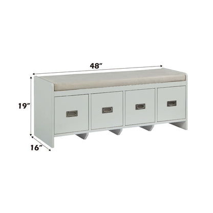 Berci - Bench With Storage - Beige Fabric & White