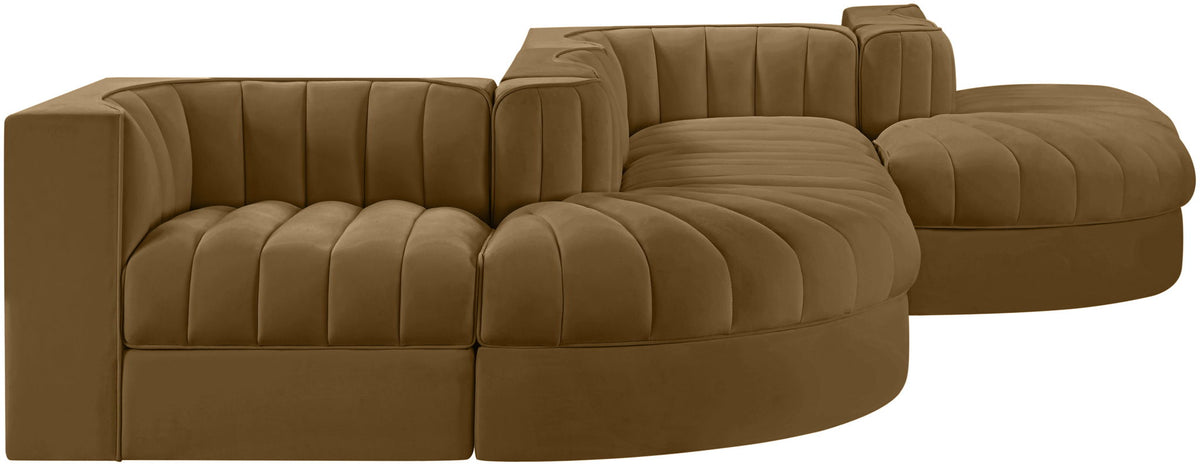 Rummi - Rounded Velvet Performance Fabric Upholstered 6 Piece Modular Sectional