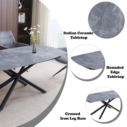 Hester - Ceramic Top Dining Table - Gray & Black