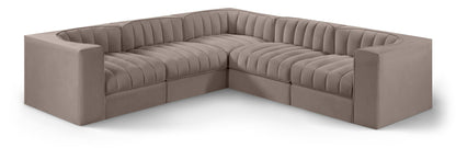 Rummi - Symmetrical Velvet Performance Fabric Upholstered 5 Piece Modular Sectional