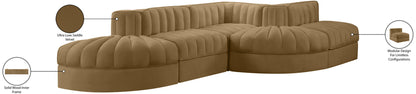 Rummi - Rounded Velvet Performance Fabric Upholstered 5 Piece Modular Sectional