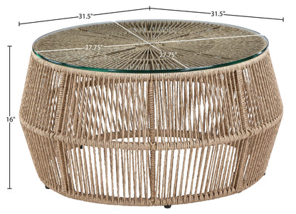 Coastline - Tempered Glass Top And Wicker Outdoor Patio Coffee Table - Natural | Natural