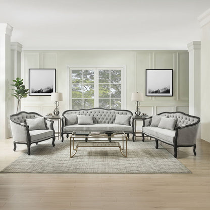 Samael - Loveseat With 2 Pillows - Gray Linen & Dark Brown